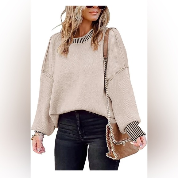 None Sweaters - 🆕Trendy Batwing Sleeve Colorblock Striped Knit Pullover Sweater